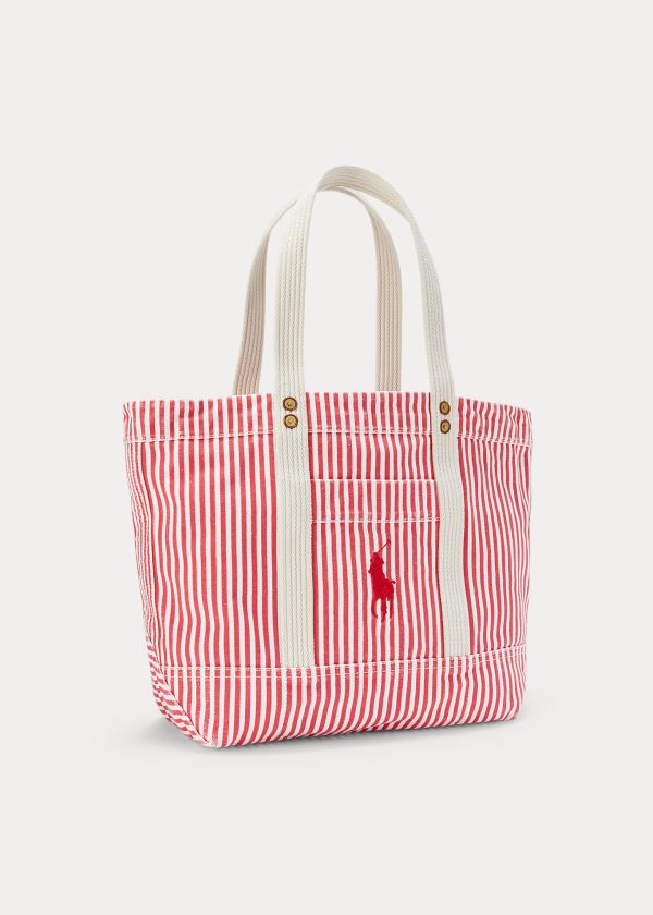 Women's Polo Ralph Lauren Canvas Striped Medium Tote Bags | 628195YUF